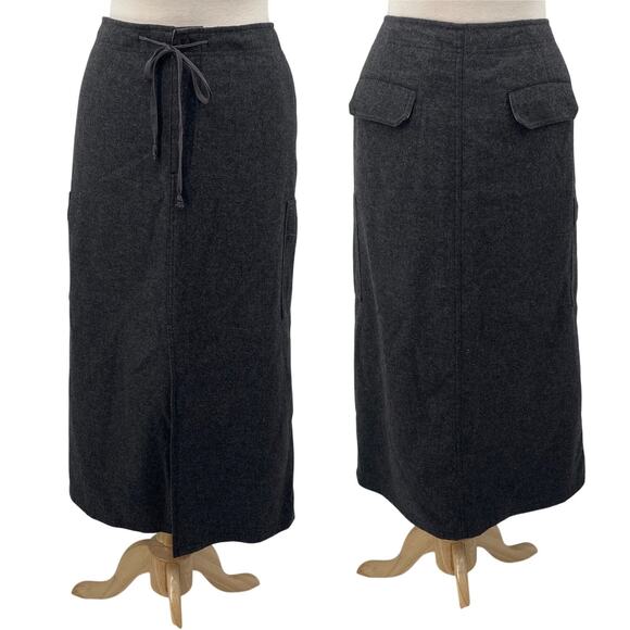 Vintage Eddie Bauer Wool Cargo Skirt Cinched Waist Maxi Gray Petite Womens 12P - Picture 1 of 10